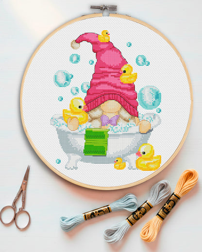 Female bathing, Cross stitch pattern, Relax cross stitch, Gnomes cross stitch, Modern cross stitch, Spa cross stitch