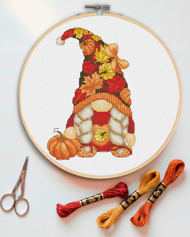Autumn female, Cross stitch pattern, Pumpkins cross stitch, Gnomes cross stitch, Autumn cross stitch, Fall cross stitch