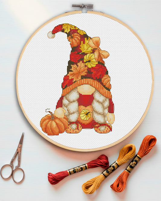 Autumn female, Cross stitch pattern, Pumpkins cross stitch, Gnomes cross stitch, Autumn cross stitch, Fall cross stitch