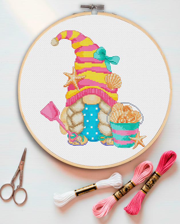 Beach female, Cross stitch pattern, Cross stitch chart, Gnomes cross stitch, Modern cross stitch, Funny cross stitch, Beach cross stitch