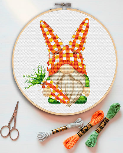Easter gnome, Cross stitch, Easter cross stitch, Gnomes cross stitch, Modern cross stitch, Cross stitch pattern, Bunny cross stitch