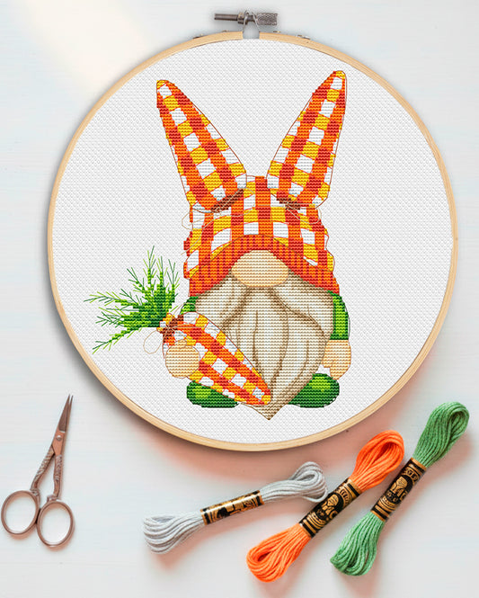 Easter gnome, Cross stitch, Easter cross stitch, Gnomes cross stitch, Modern cross stitch, Cross stitch pattern, Bunny cross stitch