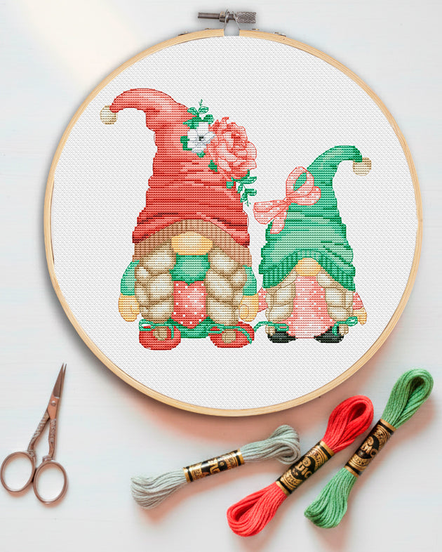 Mother and daughter, Mother's Day cross stitch, Gnome cross stitch, Floral cross stitch, Modern cross stitch, Female cross stitch