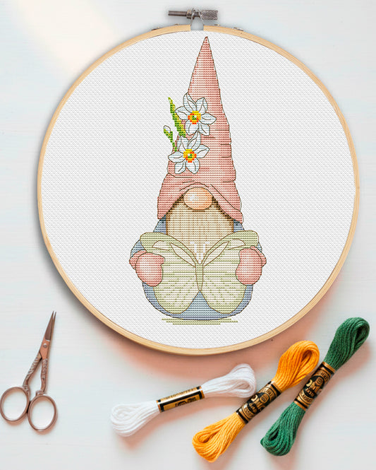 Gnome with butterfly, Cross stitch, Cross stitch pdf, Butterfly cross stitch, Counted cross stitch, Spring cross stitch, Modern cross stitch