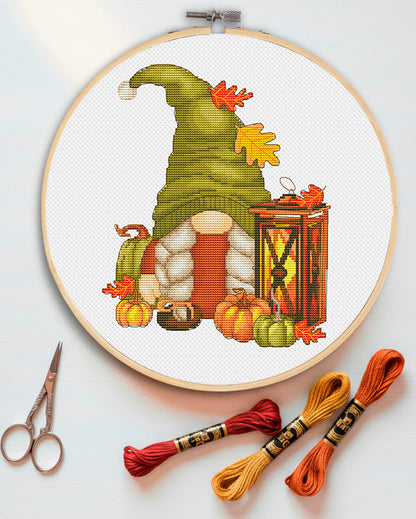 Autumn female, Cross stitch, Pumpkins cross stitch, Gnomes cross stitch