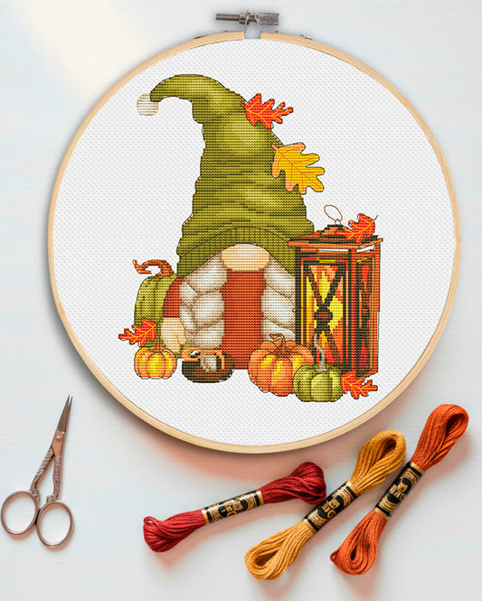 Autumn female, Cross stitch, Pumpkins cross stitch, Gnomes cross stitch