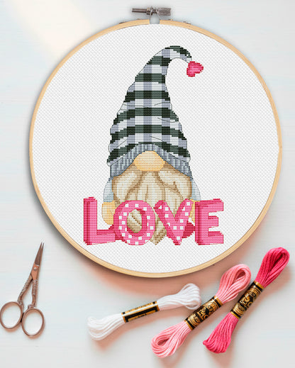 Cross stitch pattern Valentine Day gnome