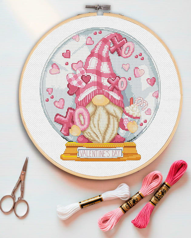 Cross stitch pattern, Valentine Day globe, Valentine Day cross stitch