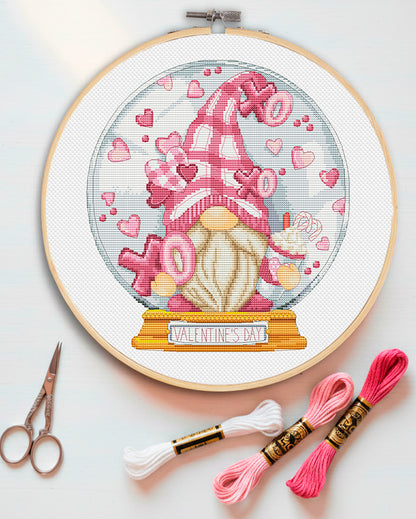 Cross stitch pattern, Valentine Day globe, Valentine Day cross stitch