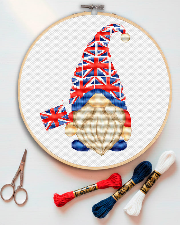 Union Jack, Cross stitch pattern, Gnome cross stitch, UK cross stitch, Britain cross stitch, Cross stitch PFD, Modern cross stitch