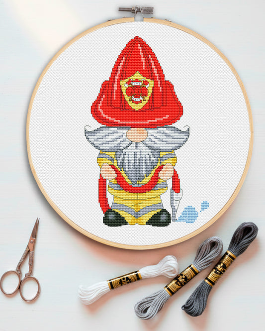 Firefighter,  Cross stitch pattern, Cross stitch, Fireman gift, Gnomes cross stitch, Modern cross stitch, Funny cross stitch