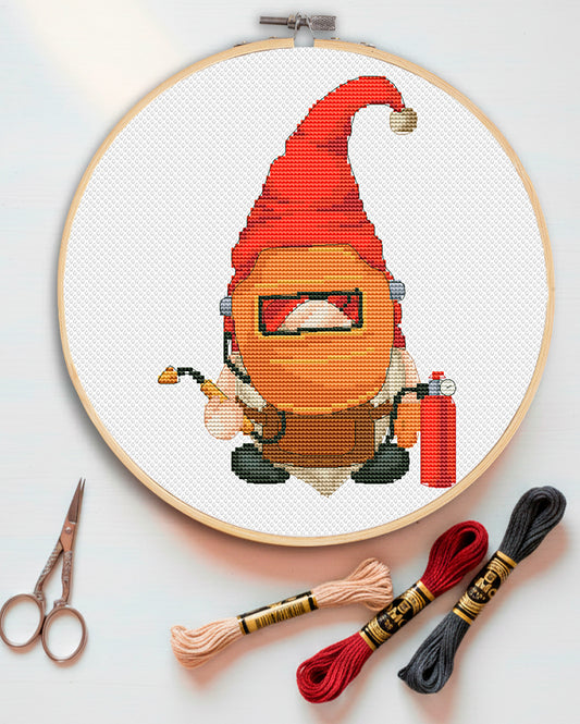 Welder, Cross stitch pattern, Counted cross stitch, Gnomes cross stitch