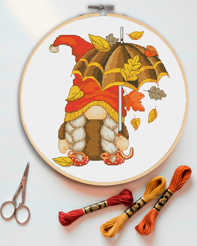 Autumn girl, Cross stitch, Fall cross stitch, Gnomes cross stitch, Modern cross stitch,  Autumn cross stitch, Funny cross stitch