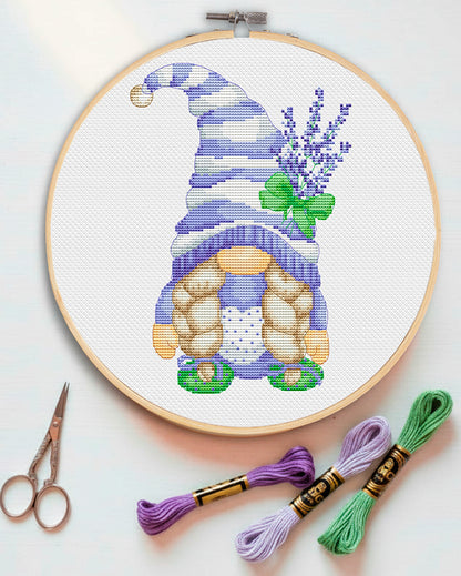 Lavender female, Floral cross stitch, Gnomes cross stitch, Modern cross stitch, Lavender cross stitch