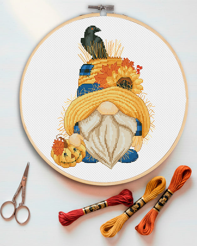 Scarecrow, Cross stitch pattern, Pumpkins cross stitch, Gnomes cross stitch, Autumn cross stitch