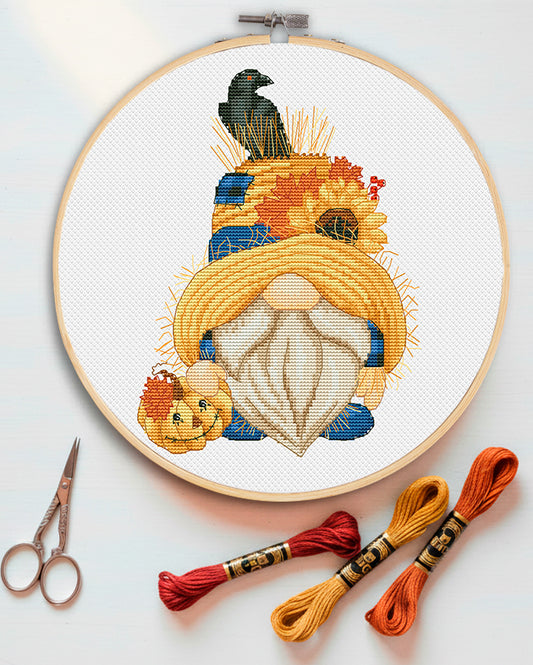 Scarecrow, Cross stitch pattern, Pumpkins cross stitch, Gnomes cross stitch, Autumn cross stitch