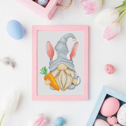 Easter Bunny Gnome Cross Stitch Pattern - Spring Decor PDF