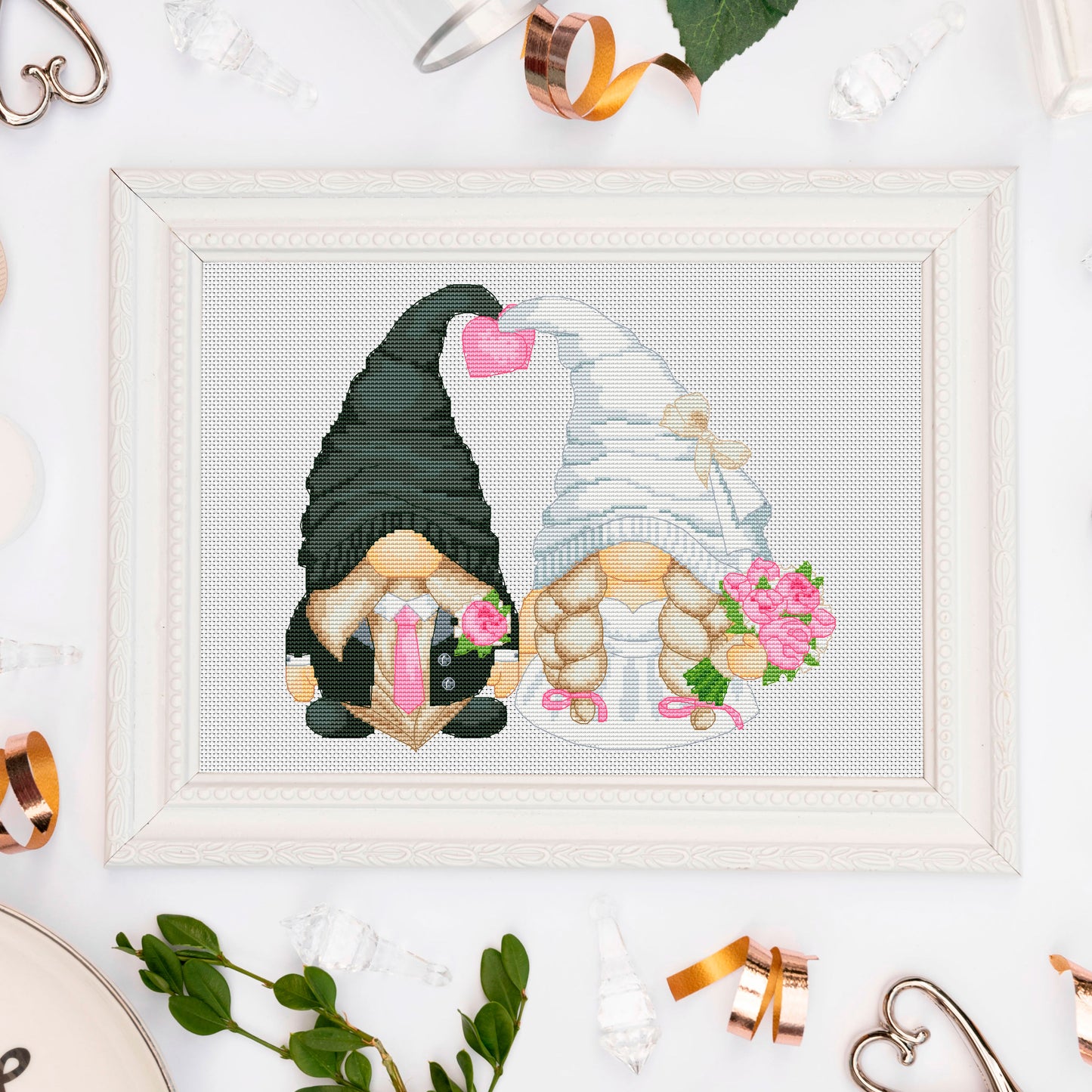 Modern Cross stitch Wedding gnomes, Unique wedding gift