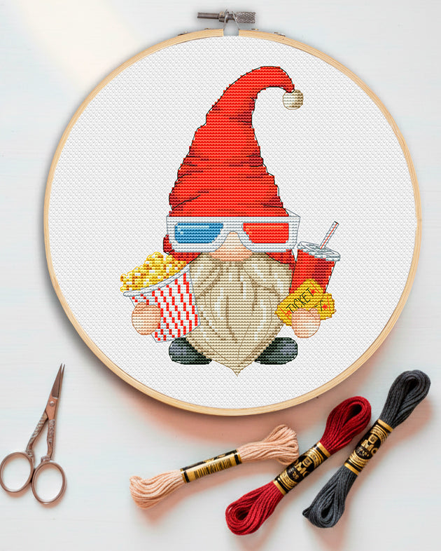 Movie fan, Cross stitch, Cinema cross stitch, Gnomes cross stitch, Modern cross stitch, Funny cross stitch, Movie cross stitch