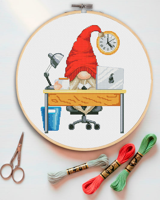 Office gnome, Cross stitch pattern, Office cross stitch, Gnomes cross stitch, Counted cross stitch, Modern cross stitch