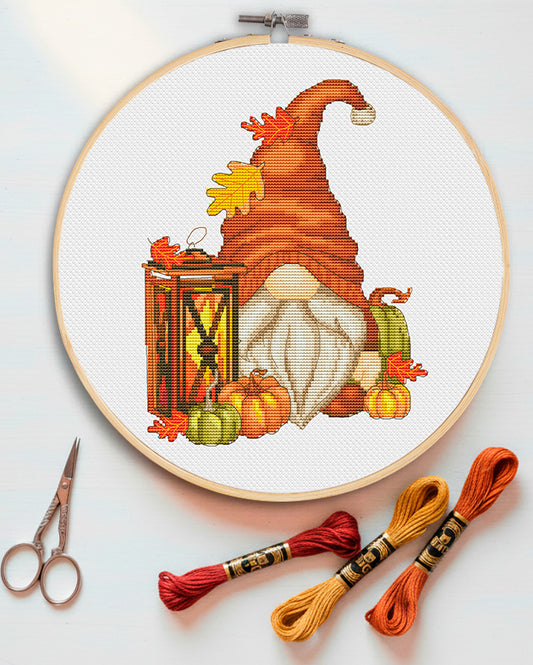 Autumn gnome, Cross stitch, Pumpkins cross stitch, Gnomes cross stitch, Modern cross stitch, Fall cross stitch, Autumn cross stitch