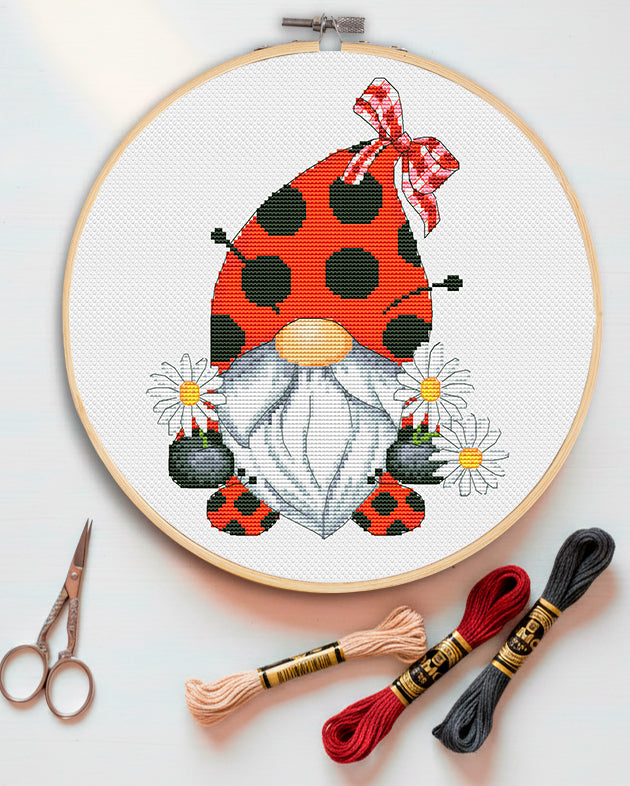 Ladybug gnome, Cross stitch pattern, Bugs cross stitch, Cross stitch PDF, Funny cross stitch, Gnomes cross stitch, Easy cross stitch