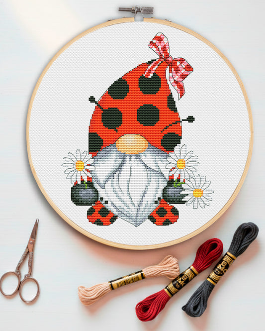 Ladybug gnome, Cross stitch pattern, Bugs cross stitch, Cross stitch PDF, Funny cross stitch, Gnomes cross stitch, Easy cross stitch