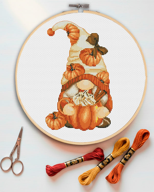 Pumpkin female, Cross stitch pattern, Pumpkins cross stitch, Gnomes cross stitch, Autumn cross stitch, Fall cross stitch
