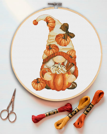 Pumpkin female, Cross stitch pattern, Pumpkins cross stitch, Gnomes cross stitch, Autumn cross stitch, Fall cross stitch