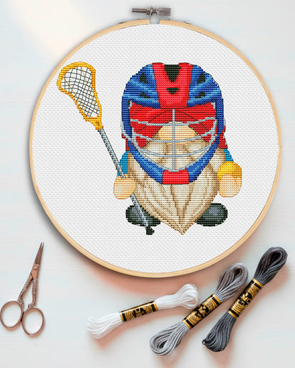 Lacrosse Player Gnome Cross Stitch Pattern - Sports Fan Gift PDF