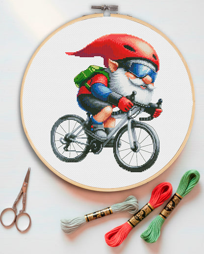 A gnome on a bicycle, Cross stitch pattern