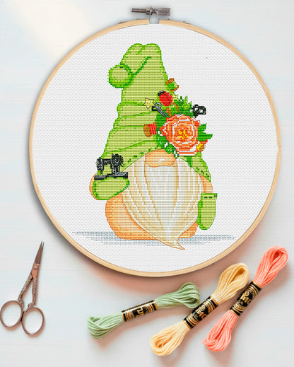 Modern cross stitch pattern - Sewing gnome