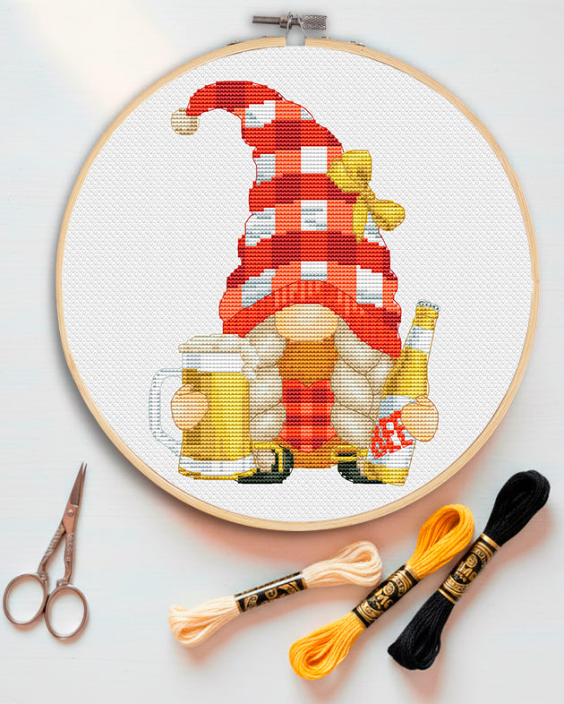 Cross stitch pattern Female with a beer
