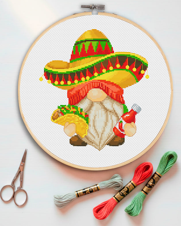 Mexican, Cross stitch pattern, Mexico cross stitch, Gnomes cross stitch, Modern cross stitch, Cross stitch pattern