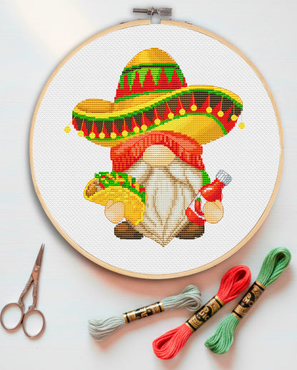 Mexican, Cross stitch pattern, Mexico cross stitch, Gnomes cross stitch, Modern cross stitch, Cross stitch pattern