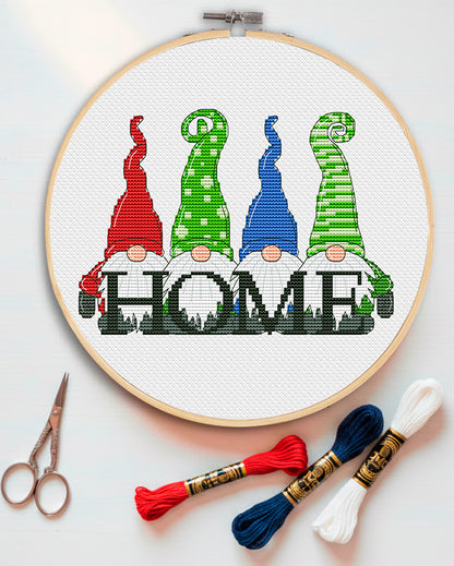 HOME, Cross stitch pattern, Housewarming gift , Gnome cross stitch, Counted cross stitch