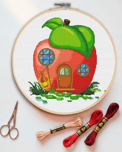 Cross stitch pattern, Apple cross stitch, Modern cross stitch, Fantasy house, Counted cross stitch, Mushroom cross stitch