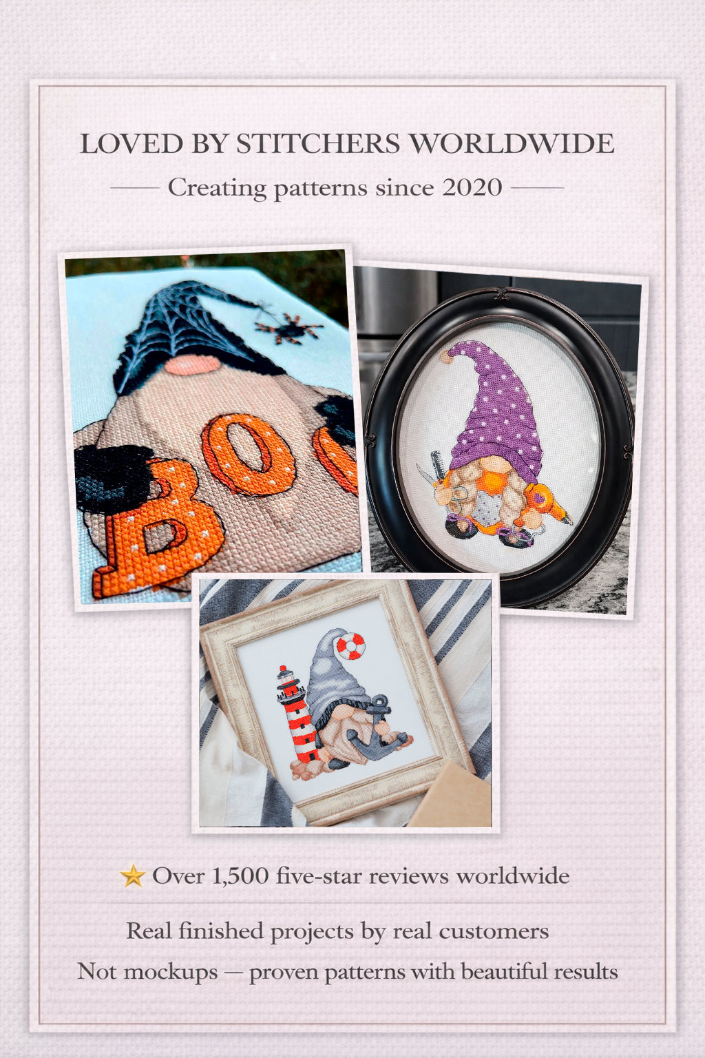 Finished cross stitch projects stitched by customers using this store patterns