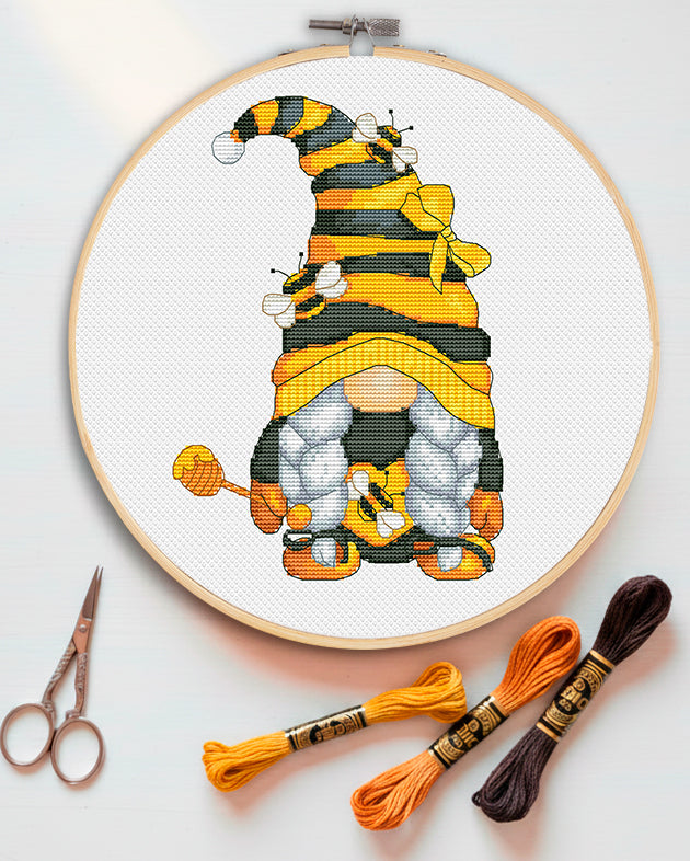 Honeybee female, Cross stitch pattern, Honey cross stitch, Gnomes cross stitch, Modern cross stitch, Bee cross stitch