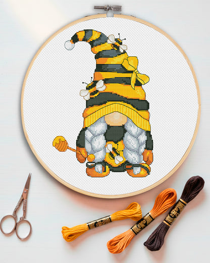 Honeybee female, Cross stitch pattern, Honey cross stitch, Gnomes cross stitch, Modern cross stitch, Bee cross stitch