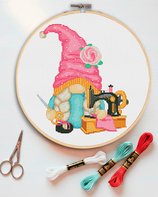 Seamstress Gnome Cross Stitch Pattern PDF