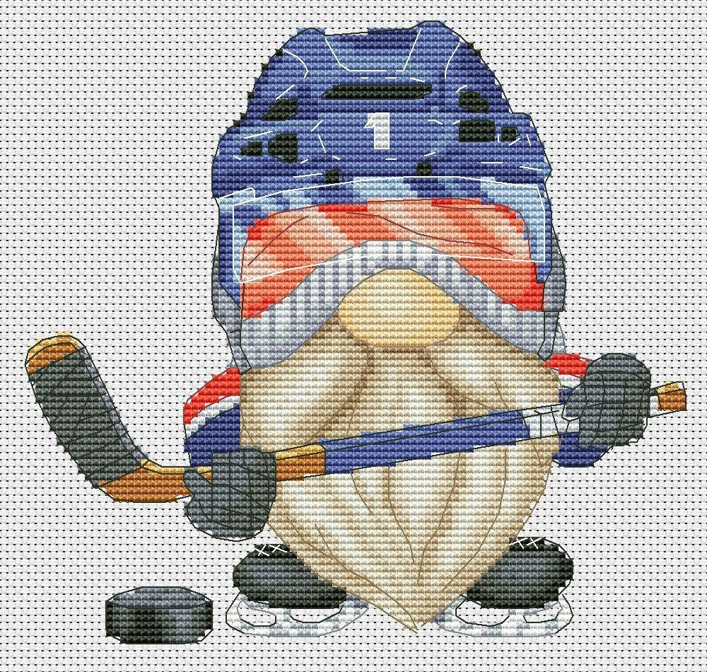 Hockey gnome, Cross stitch pattern, Sport cross stitch