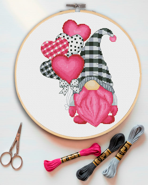 Cross stitch pattern, Valentine Day, Gnome cross stitch