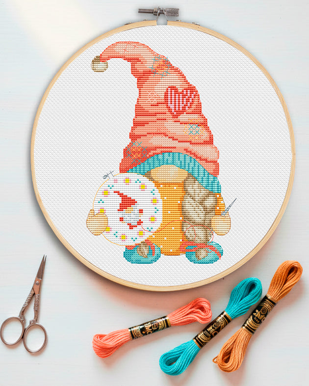 Embroiderer, Cross stitch, Counted cross stitch, Gnomes cross stitch, Girl cross stitch, Modern cross stitch