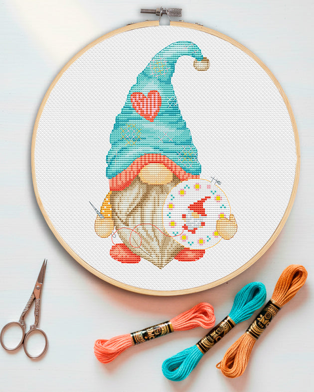 Embroiderer, Cross stitch, Counted cross stitch, Gnomes cross stitch, Cute cross stitch, Modern cross stitch