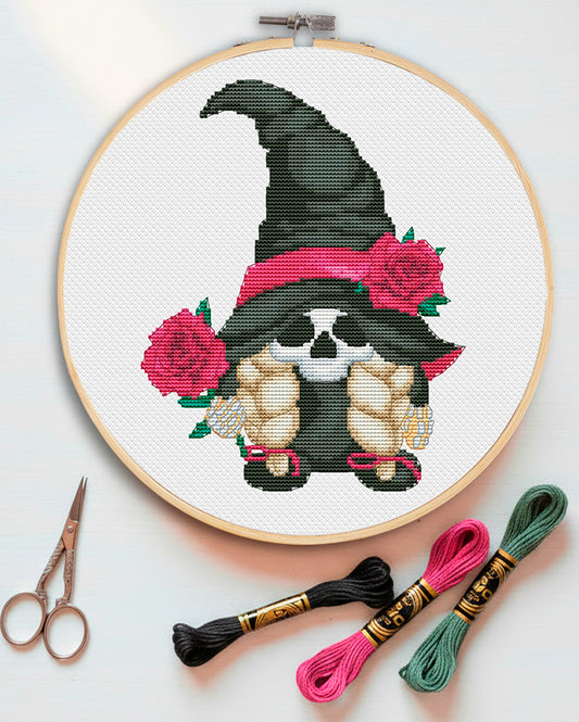 Skeleton female, Cross stitch pattern, Gnome cross stitch, Halloween cross stitch