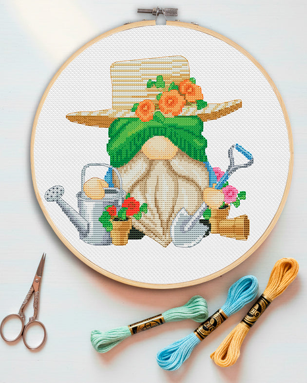 Garden Gnome Cross Stitch Pattern PDF – Spring Home Decor – Gardener Gift – Instant Download