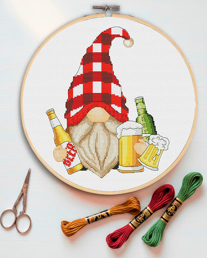 Beer gnome, Cross stitch PDF, Beer cross stitch, Gnomes cross stitch, Modern cross stitch, Cross stitch pattern