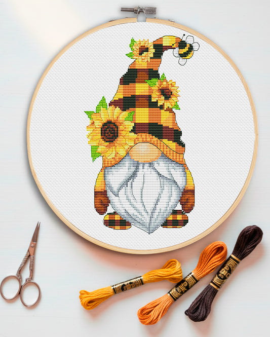 Sunflowers Gnome Cross Stitch Pattern | Floral Design PDF