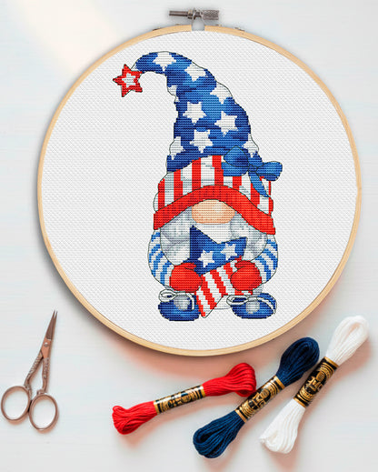 Patriotic female, Cross stitch, Fourth of July, Gnome cross stitch, Funny cross stitch, Woman cross stitch, Independence day